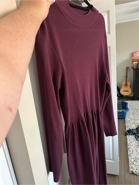 Plus Rafaella Ribbed Long Sleeve Dress in Deep Plum